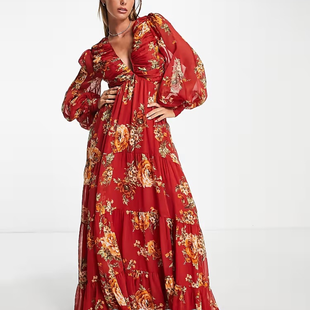 New: ASOS Design pleated bodice maxi dress w tiered skirt & lace up back. Sz 10